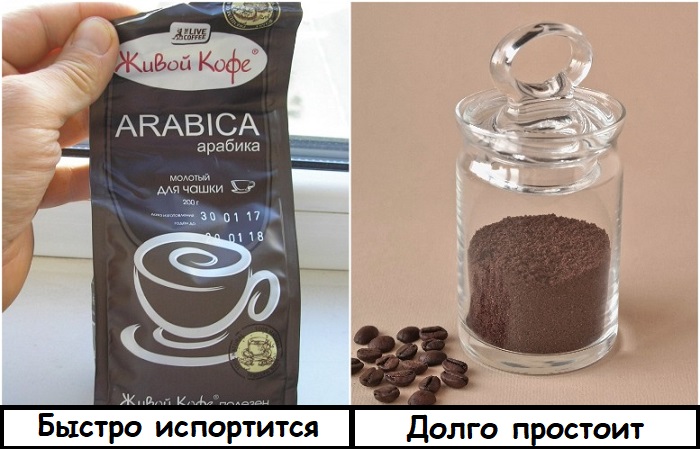 Заварной кофе лучше пересыпать в банку с крышкой Заварной кофе лучше пересыпать в банку с крышкой