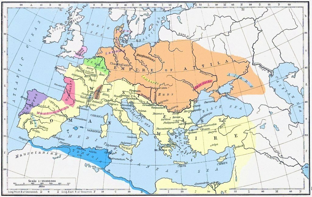 Империя гуннов покорившая всю не-римскую часть континента. 
