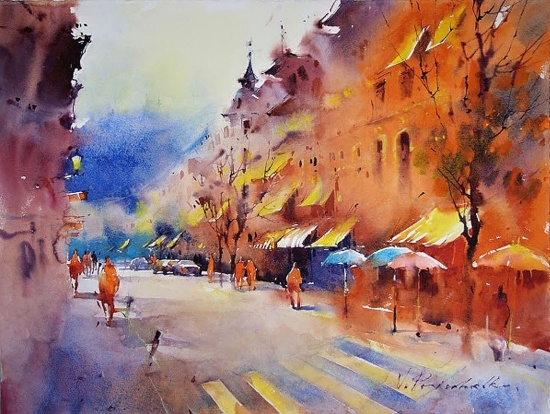 Художник Виктория Пришедько. Синие акварельные города