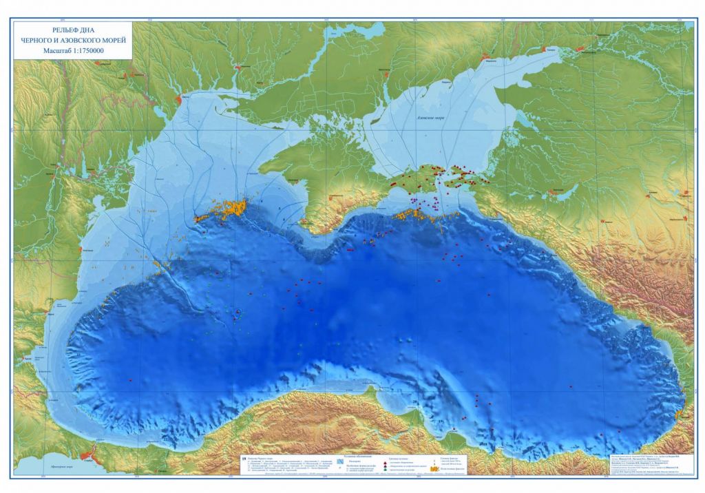 Черное море с руслами палеорек.