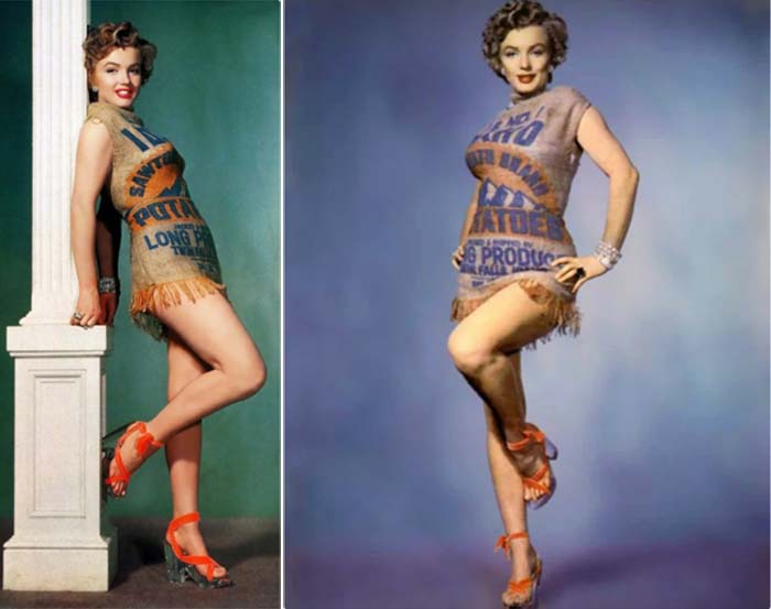 Фотографии Мэрилин Монро в платье из картофельного мешка