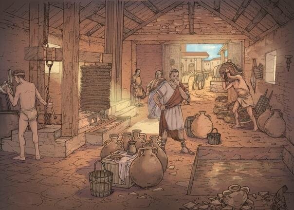 Гончарное производство в древнем Риме. Современная иллюстрация.