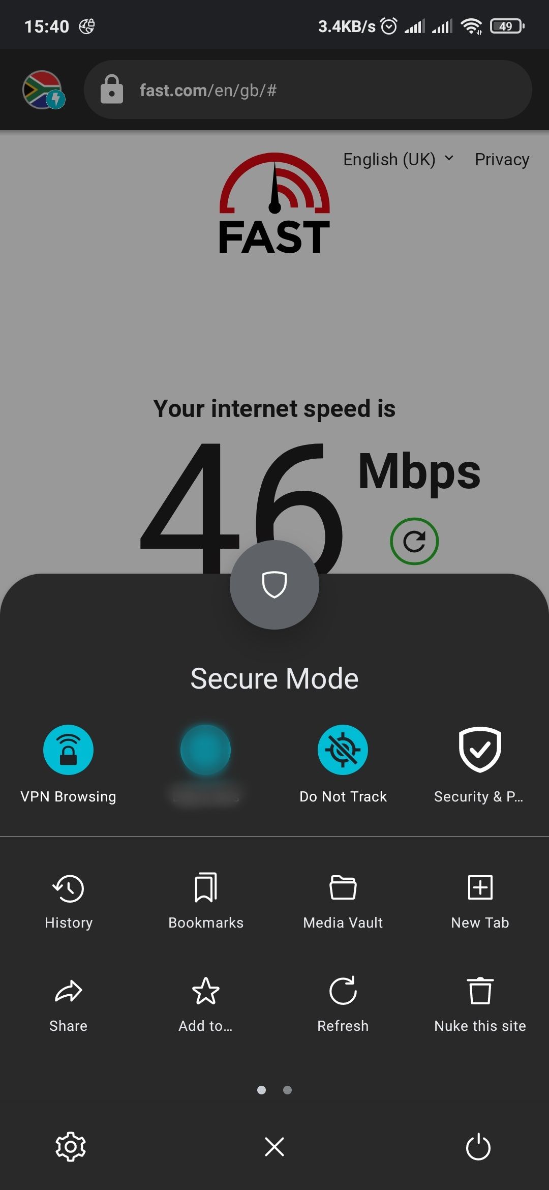 Tenta built-in VPN feature