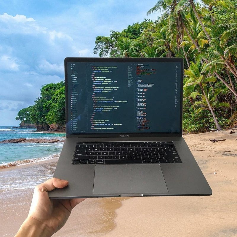 Хоть на тропическом пляже компьютеры, программисты, рабочие места, фото