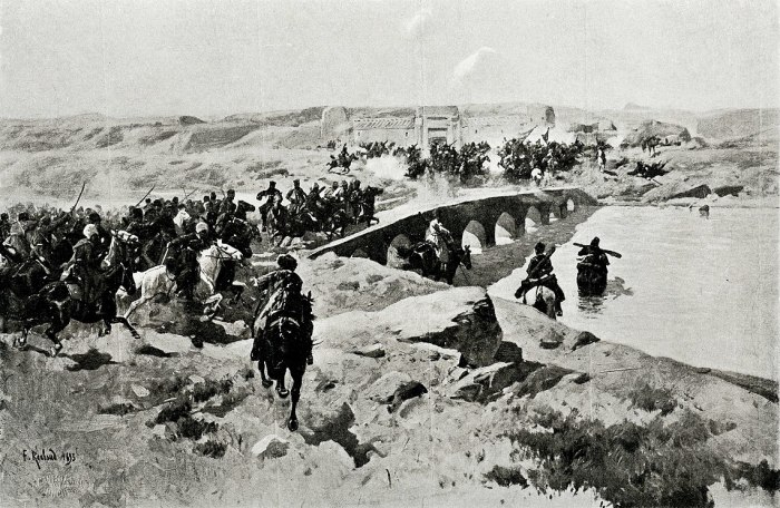 Ф. Рубо. Бой на Кушке (рисунок из статьи «Кушка», «Военная энциклопедия Сытина»). /Фото: upload.wikimedia.org Ф. Рубо. Бой на Кушке (рисунок из статьи «Кушка», «Военная энциклопедия Сытина»). /Фото: upload.wikimedia.org
