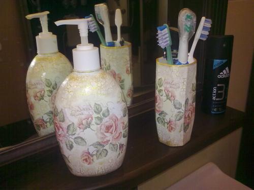 Наборчик для ванной комнаты. Декупаж. Мастер-класс Наборчик для ванной комнаты. Декупаж. Мастер-класс декупаж