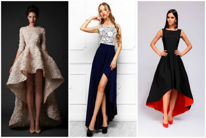 Модели платьев с асимметричными юбками.