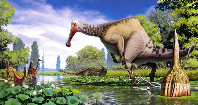 Рис. 7. Дейнохейрус (Deinocheirus mirificus), рост 3-4 м