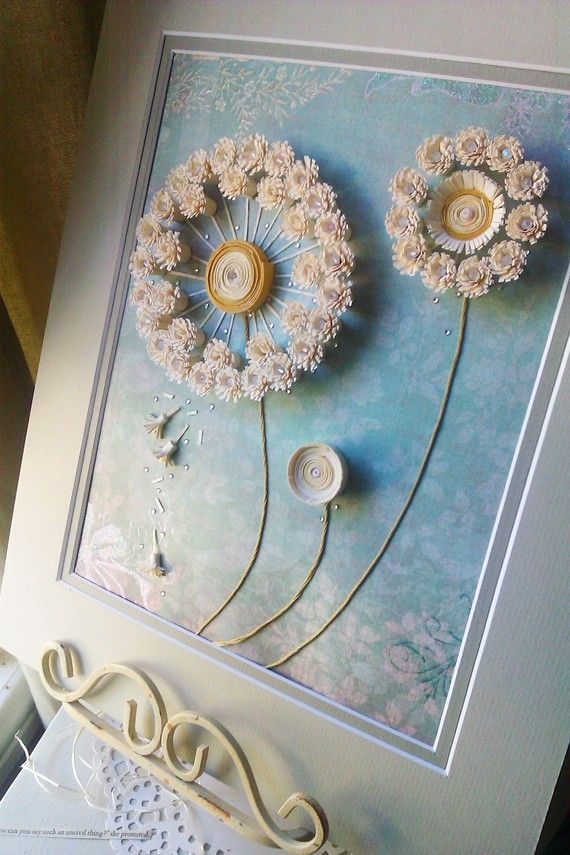 dandelion paper quilling artwork with matting by ThePrettiesStore