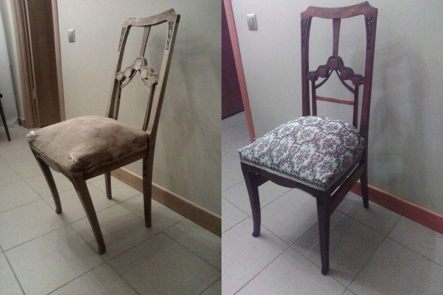 Заменил обшивку старого стула и получил оригинальную мебель