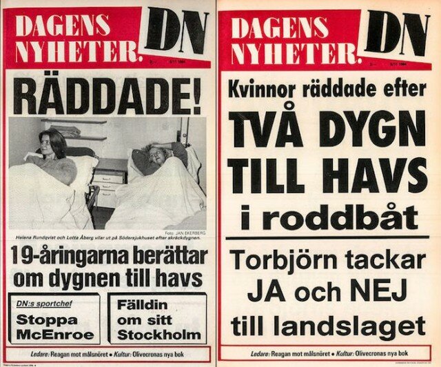 Заметка в шведской газете о чудесном спасении Хелен и Шарлотты. 1984 год.