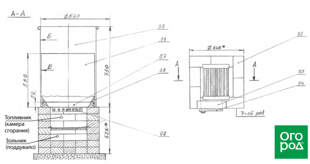 Чертеж печки для сжигания мусора на даче