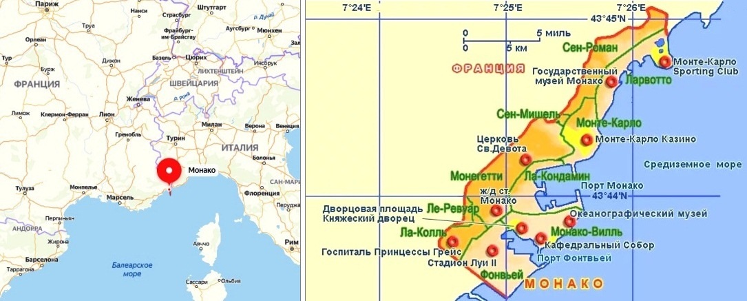 Карта монако с границами