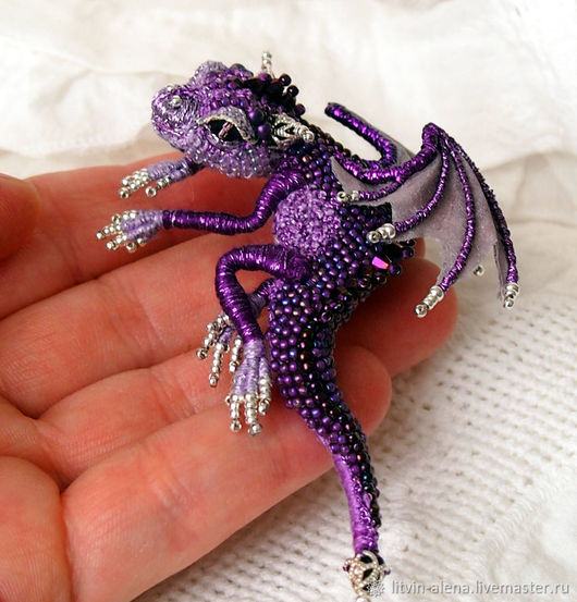 Brooches handmade. Livemaster - handmade. Buy Brooch dragon 'Princess Violetta'. Brooch beads. Royal Purple.Dragon