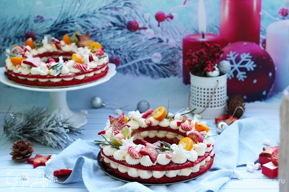 Торт «Новогодний венок» выпечка,десерты,кулинария,новогодние рецепты,сладкая выпечка,торты