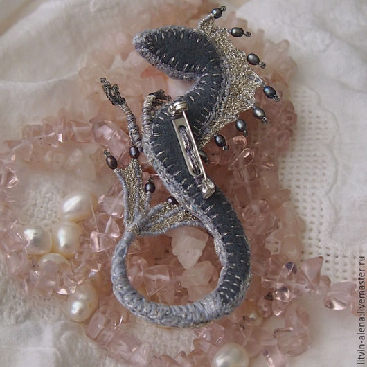 Brooches handmade. Brooch dragon 'Dancing pearl' Brooch beads. Embroidered dragon. master Alena Litvin. My Livemaster.brooch