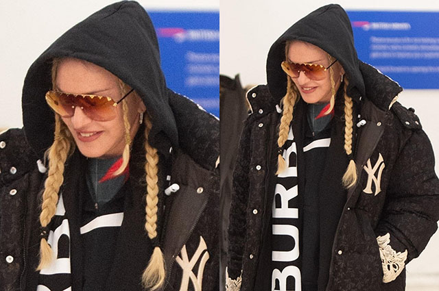 Снова блондинка: Мадонна в объемном пуховике в аэропорту Нью-Йорка звездный стиль