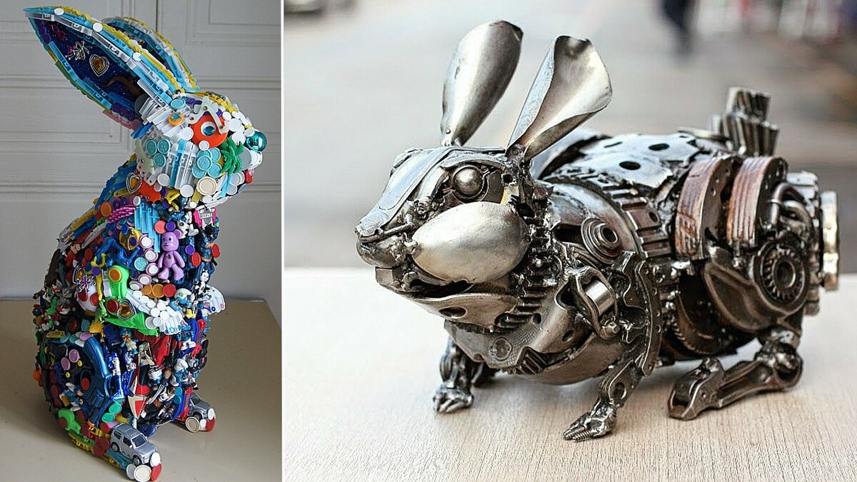Зайки — креативные идеи художников из совершенно невероятных материалов декор,игрушки,идеи и вдохновение,мастерство,творчество