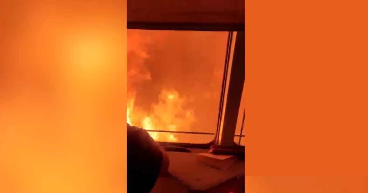 Поезд проехал сквозь пламя лесного пожара в Муйском районе Бурятии (видео)