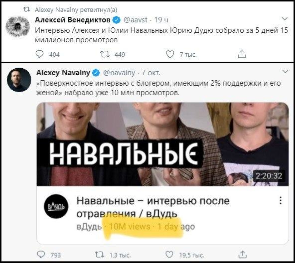 Интервью Навального Дудю раскрутили девять миллионов ботов