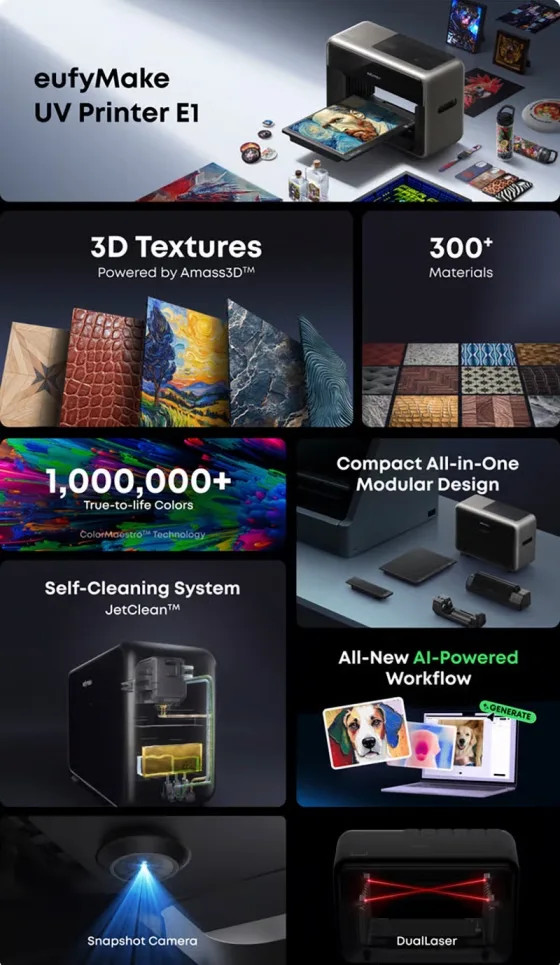 Вышел EufyMake E1 — первый в мире домашний UV-принтер для печати 3D-текстур