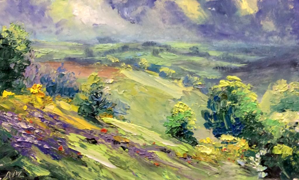Zivotic Зоран, красочными полями, масло на борту, 15x25cm, £190