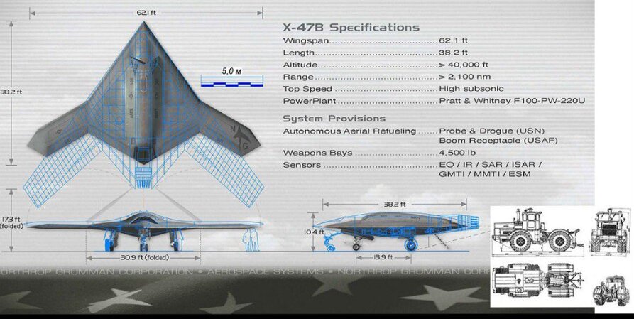 Размеры С-70 и X-47В