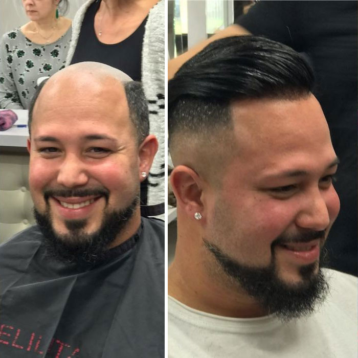 Парикмахер-умелец превращает лысины мужчин в шикарные причёски. Фото до и после мода и красота,мужчины,прически