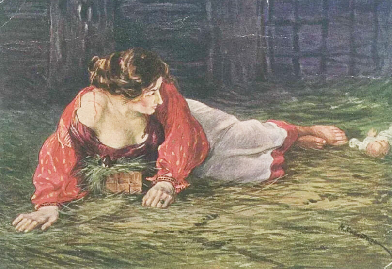 «Крепостная актриса в опале, кормящая грудью барского щенка». 1910 г. Автор картины Николай Касаткин. Картина просто в тему.