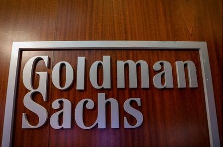 The Goldman Sachs company logo is seen in the company's space on the floor of the New York Stock Exchange, (NYSE) in New York, U.S., April 17, 2018. REUTERS/Brendan McDermid