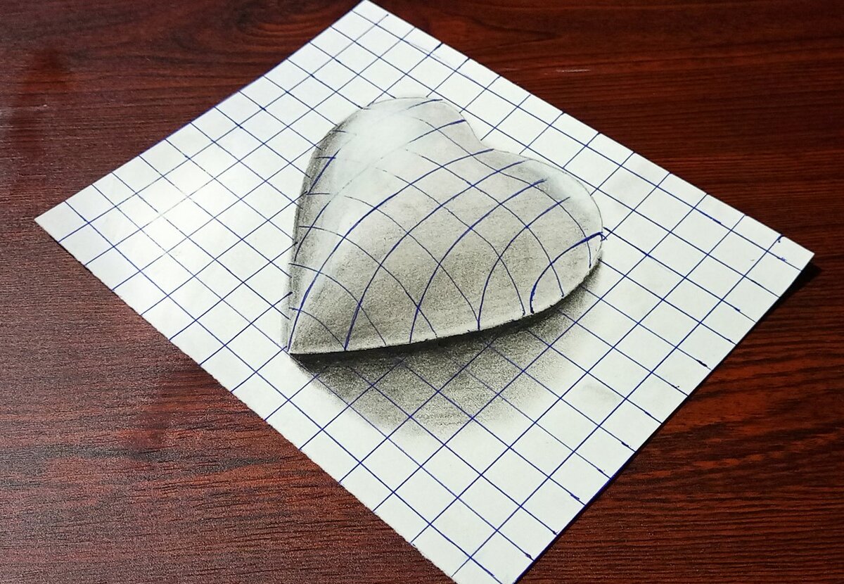 Источник: www.deviantart.com/sunilsamantara/art/3D-Heart-Drawing-on-Graph-Paper-871337265