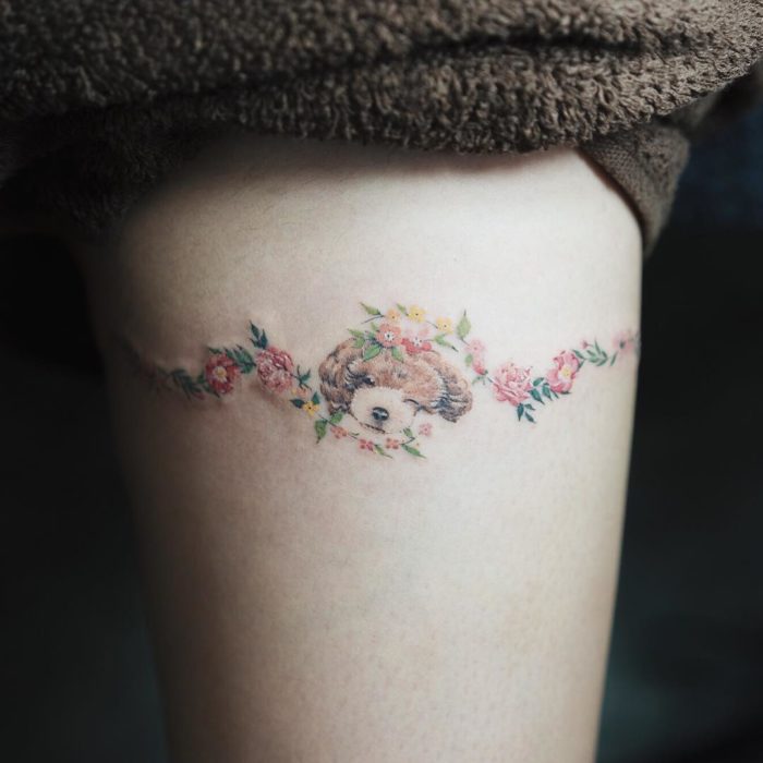 puppy_flowers_by_sol_tattoo_mott