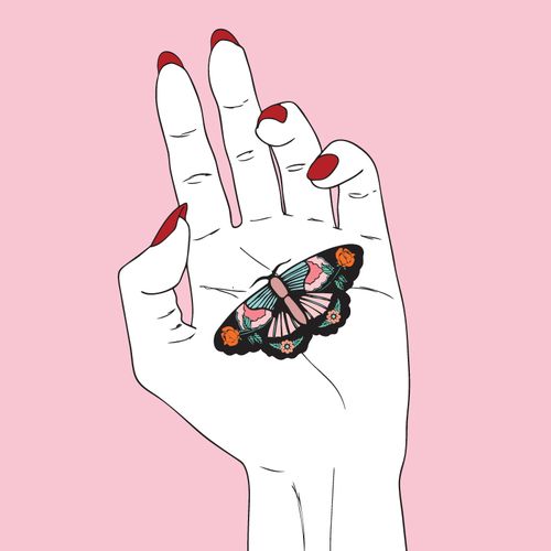 Imagine butterfly, hand, and pink: 