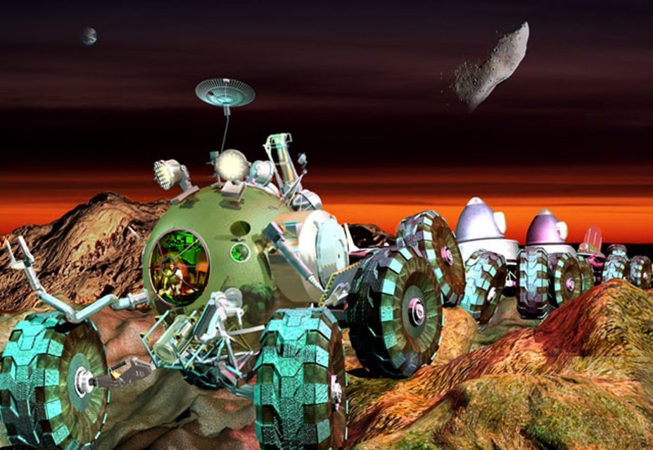 ​Самодвижущийся колёсный поезд проекта 1960 года на поверхности Марса в представлении современного художника energia.ru - «Вперёд — на Марс!» | Warspot.ru
