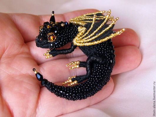 Brooches handmade. Livemaster - handmade. Buy Brooch dragon 'Black amber'. Brooch beads. Embroidered dragon.Brooch, brooch handmade