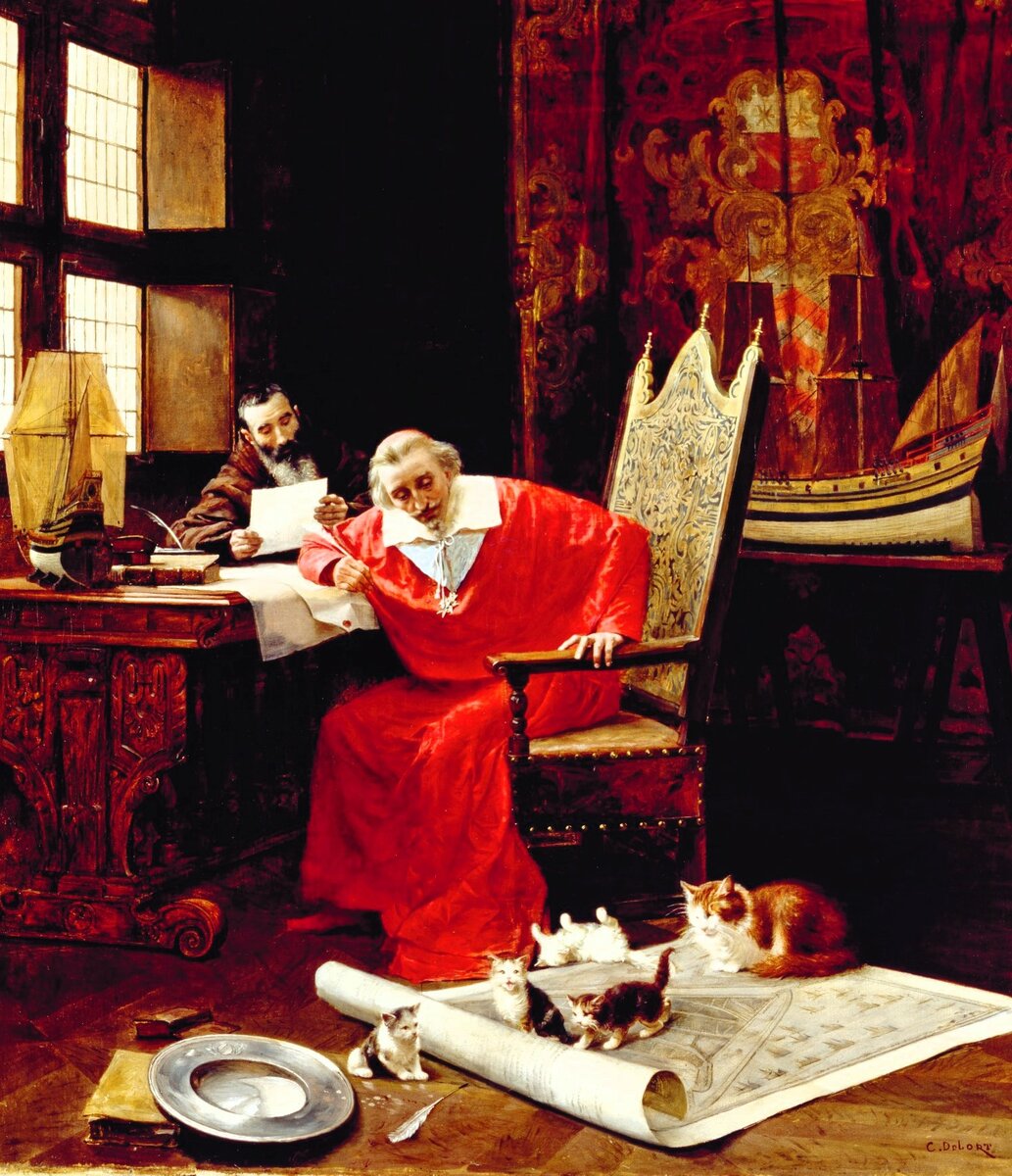 «Кардинал Ришелье и его кошки», худ. Шарль Дело, 1885 год