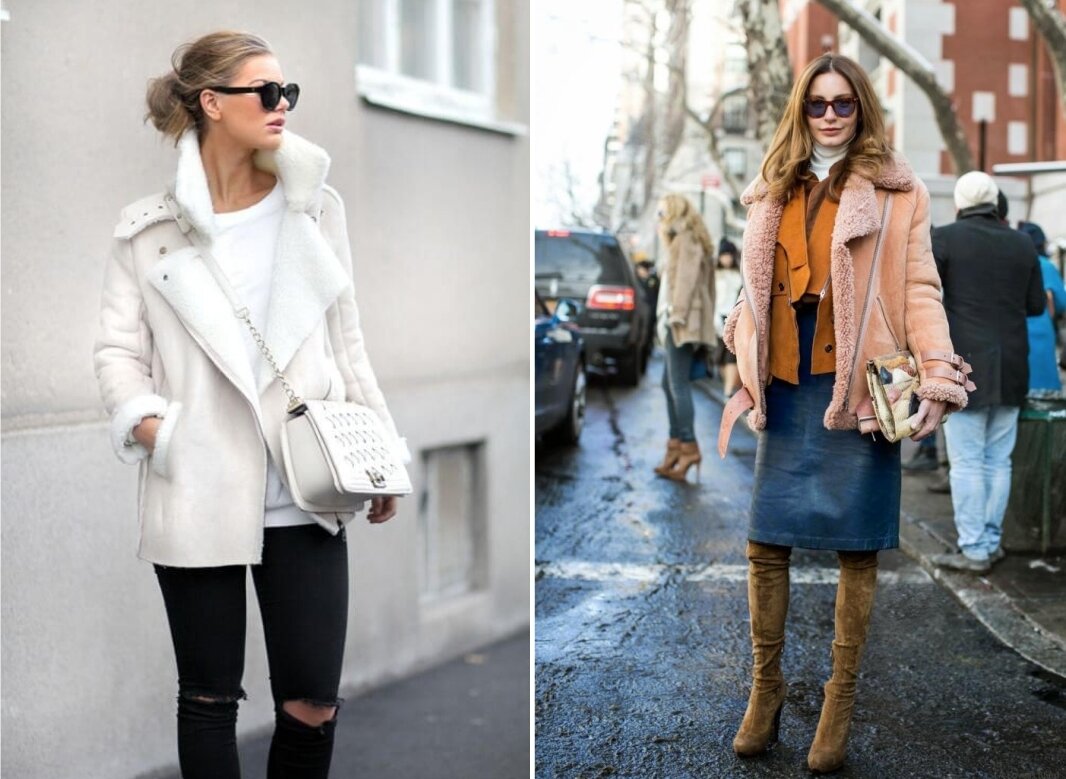 дубленки носят весной. короткая дубленка с юбкой. дубленка зимняя женская. куртка авиатор ochnik. обувь под куртку.