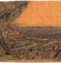 Пейзаж с далеким видом и веткой ели на первом плане. 1621-1632 - Контр-эпрев с офорта, темно-зеленый оттиск на желтовато-коричневой окрашенной хлопковой ткани, пройден масляными красками 149 x 198 мм Риксмузеум Амстердам