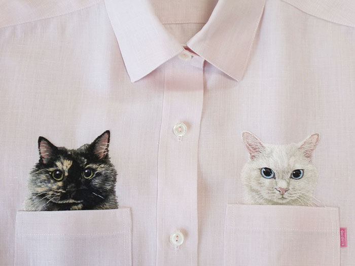 Карманные котики: чудесные вышивки от японского дизайнера (11 фото)