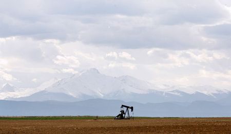n oil derrick can be seen in a field near Denver, Colorado May 16, 2008. REUTERS/Lucas Jackson (UNITED STATES)
