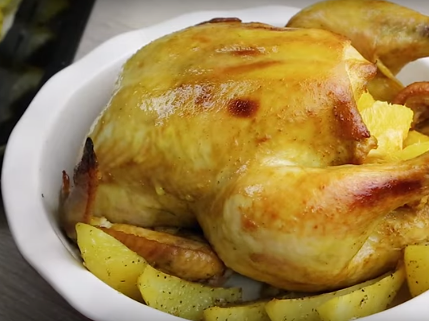 Курица, запеченная с картофелем и апельсинами