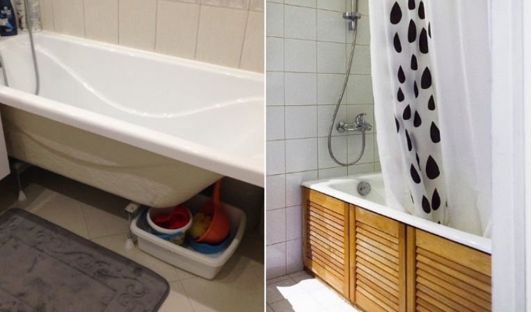 Экран и не только: 7 идей, чем закрыть пространство под ванной, чтобы не было беспорядка