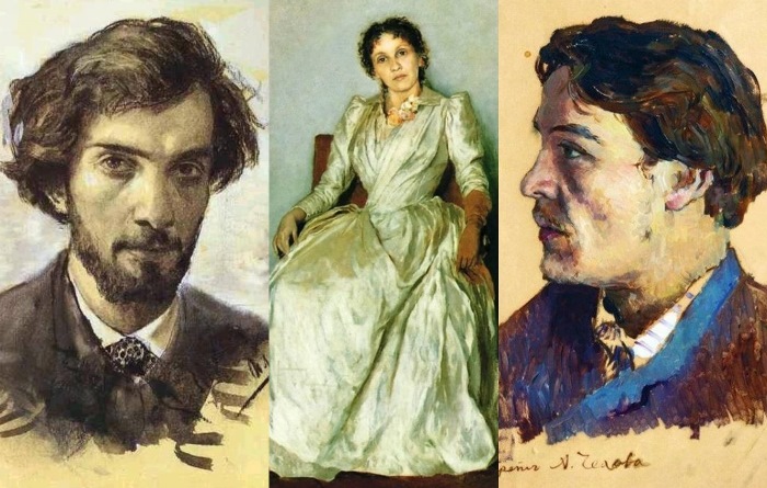 И. Левитан. Слева – *Автопортрет*, 1880. В центре – *Портрет Софьи Петровны Кувшинниковой*, 1888. Справа – *Портрет А. Чехова*, 1890