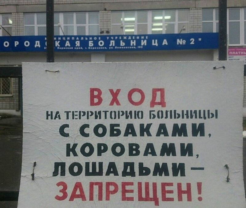 9. Кто ж в эту больницу ходит? вход запрещен, не влезай убьет, объвления, прикол, россия, смешно, таблички, фото