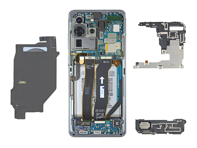 Вскрытие Samsung Galaxy S20 Ultra: ремонт дисплея обернётся заменой половины смартфона Samsung, аппарата, iFixit, Qualcomm, оперативной, памяти, замены, Специалисты, крепежа, стандартного, применение, названы, конструкции, Плюсами, шкале, десятибалльной, балла, многих, только, оценена