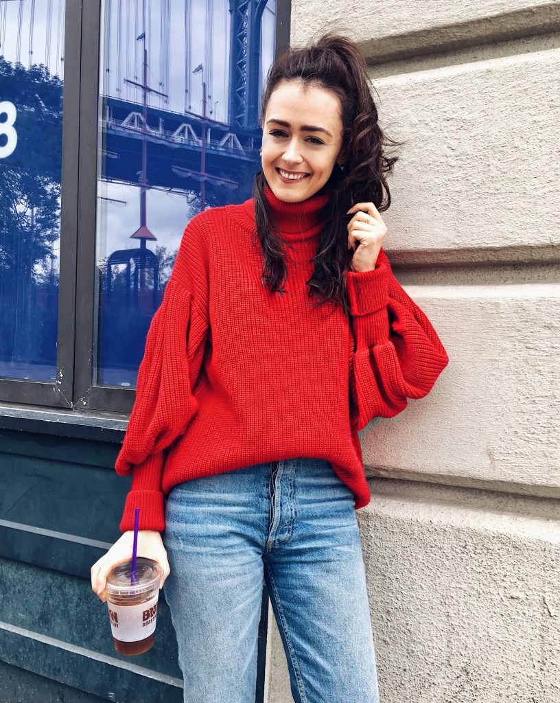 Red chunky knitwear