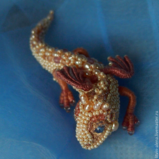 Brooches handmade. Brooch dragon "Pearl ". Pearls and beads. Embroidered dragon. master Alena Litvin. Online shopping on My Livemaster.