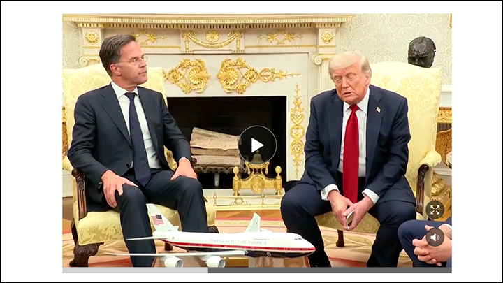 Дональд Трамп и Марк Рютте на встрече в Овальном кабинете Белого дома. Скриншот страницы сайта nytimes.com