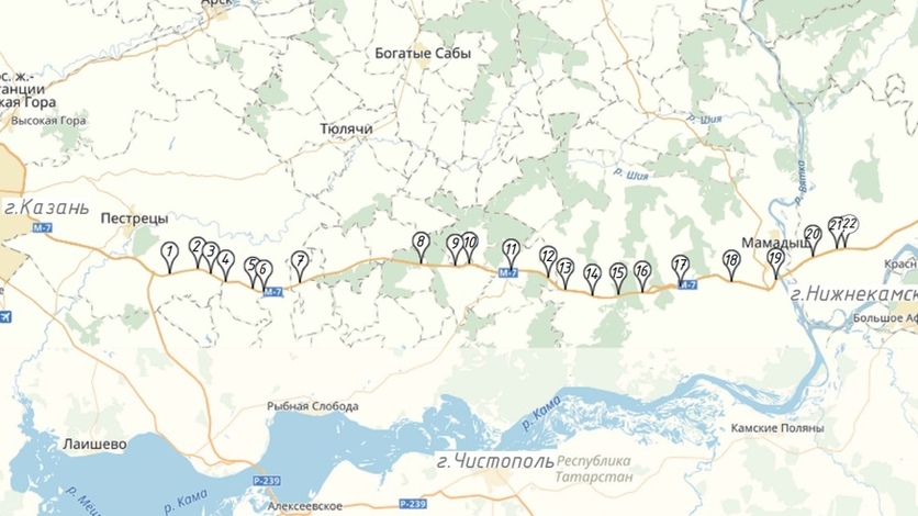 Трасса м7 казань набережные челны карта