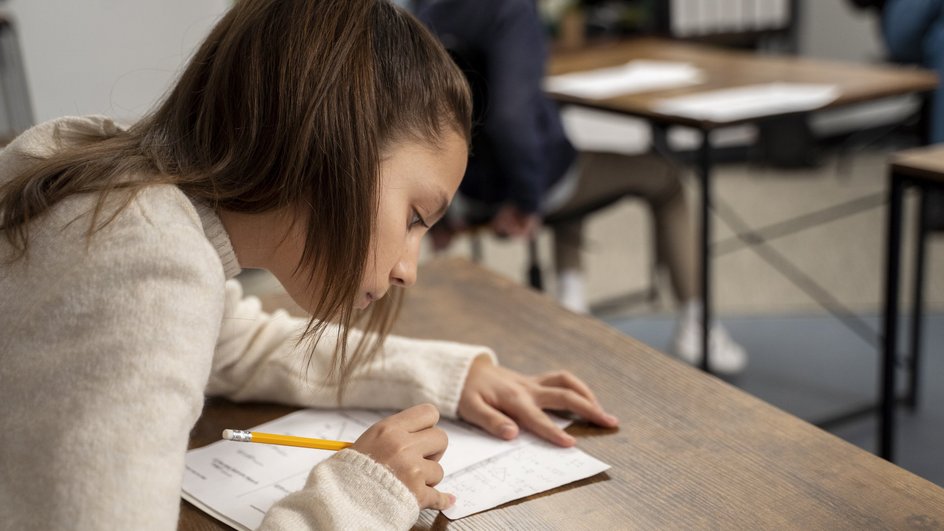 Школьница сдает ЕГЭ по физике